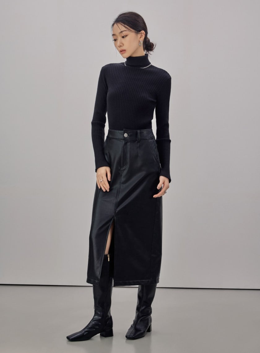 後開釦細節高領針織上衣